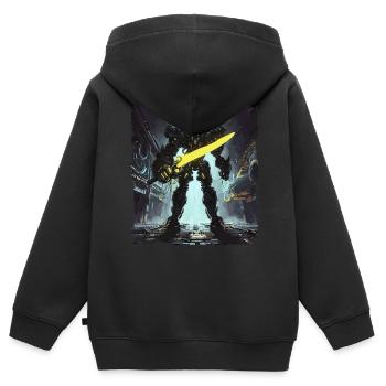 Futuriste Cyberpunk Mech Warrior Sci Fi Robot - Sweat Premium à capuche zippé enfant bio - noir - Dos - AI Model Kid Male (0cm)