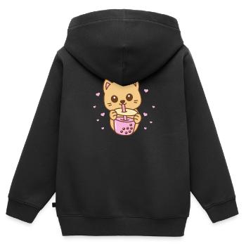 Thé à bulles - Sweat Premium à capuche zippé enfant bio - noir - Dos - AI Model Kid Male (0cm)