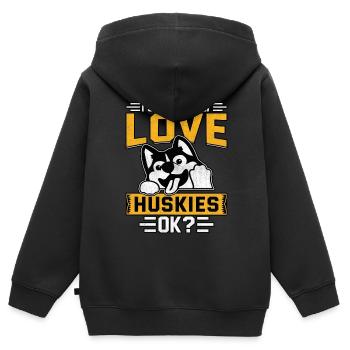 J’aime vraiment les huskies ok? - Sweat Premium à capuche zippé enfant bio - noir - Dos - AI Model Kid Male (0cm)