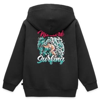 Nazaré Surfen Wellen Surfer Surfing - Kinder Premium Organic Zip Hoodie - Schwarz - Hinten - AI Model Kid Male (0cm)