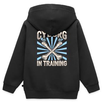 Cyborg à l’entraînement - Nouvelle hanche - Sweat Premium à capuche zippé enfant bio - noir - Dos - AI Model Kid Male (0cm)