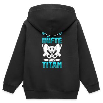 Cheveux gris mais hanche en titane - chirurgie de la hanche - Sweat Premium à capuche zippé enfant bio - noir - Dos - AI Model Kid Male (0cm)