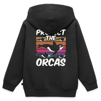 Protéger les orques de mer Orques Protéger - Sweat Premium à capuche zippé enfant bio - noir - Dos - AI Model Kid Male (0cm)