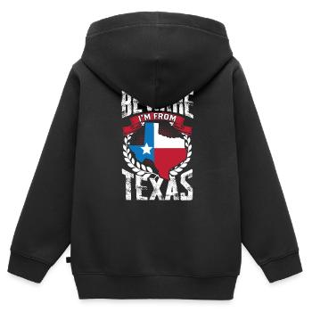 Attention: Je viens du Texas Texan Texan - Sweat Premium à capuche zippé enfant bio - noir - Dos - AI Model Kid Male (0cm)