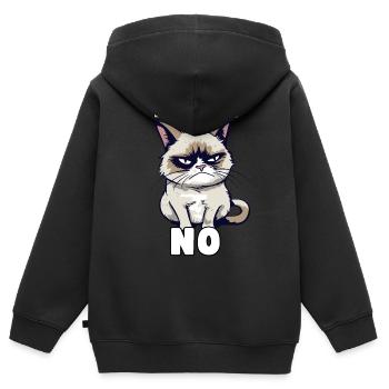 Grump Cat - Before You Ask No - Cynical Saying - Kids Premium Organic Zip-up Hoodie - black - Back - AI Model Kid Male (0cm)