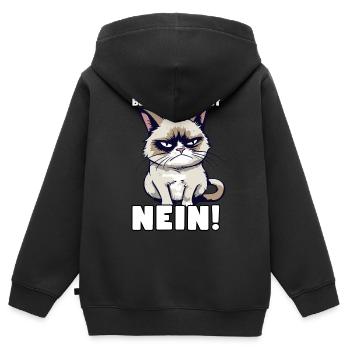 Grump Cat - Bevor Du Fragst Nein! Zynischer Spruch - Kinder Premium Organic Zip Hoodie - Schwarz - Hinten - AI Model Kid Male (0cm)