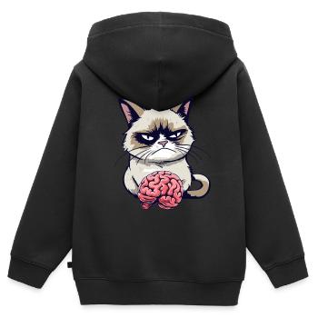 Lustige Cartoon Grump Cat Mit Gehirn - Sarkasmus - Kinder Premium Organic Zip Hoodie - Schwarz - Hinten - AI Model Kid Male (0cm)