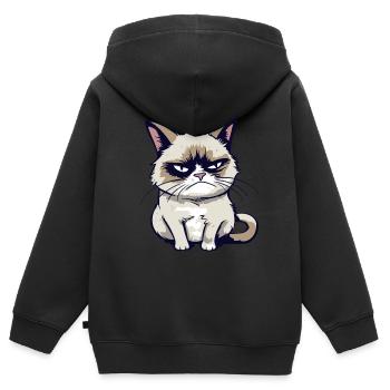 Lustige Genervte Cartoon Grump Cat - Sarkasmus - Kinder Premium Organic Zip Hoodie - Schwarz - Hinten - AI Model Kid Male (0cm)
