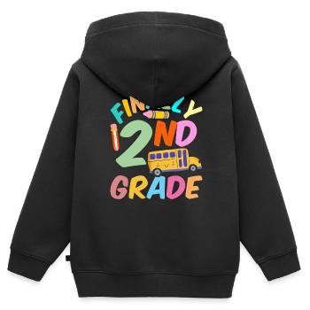 Endlich Zweite Klasse Lehrer Schule Zweitklässler - Kinder Premium Organic Zip Hoodie - Schwarz - Hinten - AI Model Kid Male (0cm)