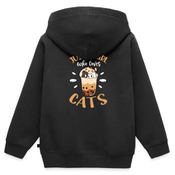 Thé à bulles - Sweat Premium à capuche zippé enfant bio - noir - Dos - AI Model Kid Male (0cm)