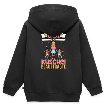 -personnes jouent et câlinent l’officier - Sweat Premium à capuche zippé enfant bio - noir - Dos - AI Model Kid Male (0cm)