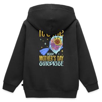 Avec des fleurs - surprise pour la fête des mères - Sweat Premium à capuche zippé enfant bio - noir - Dos - AI Model Kid Male (0cm)