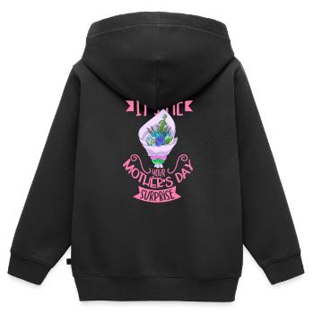 Bouquet - Surprise fête des mères - Sweat Premium à capuche zippé enfant bio - noir - Dos - AI Model Kid Male (0cm)