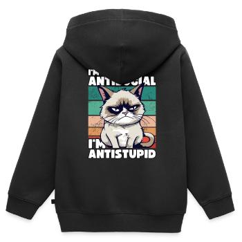 Grump Cat - I'm Not Antisocial - I'm Antistupid - Kids Premium Organic Zip-up Hoodie - black - Back - AI Model Kid Male (0cm)