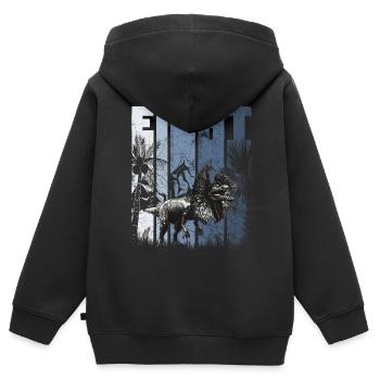 Dilophosaurus 8 ans Dino 8ème anniversaire - Sweat Premium à capuche zippé enfant bio - noir - Dos - AI Model Kid Male (0cm)