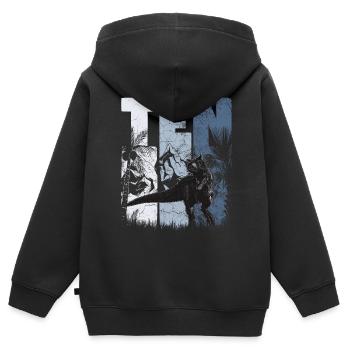 Carnotaurus 10 ans Dino 10ème anniversaire - Sweat Premium à capuche zippé enfant bio - noir - Dos - AI Model Kid Male (0cm)