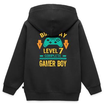 Sept 7 ans BDay Son Garçon Drôle Gamer 7ème 7 ans - Sweat Premium à capuche zippé enfant bio - noir - Dos - AI Model Kid Male (0cm)