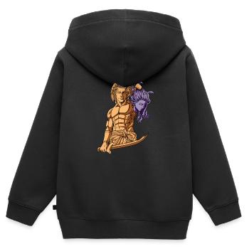 Persée et Méduse - Sweat Premium à capuche zippé enfant bio - noir - Dos - AI Model Kid Male (0cm)