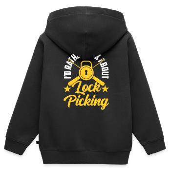 Je préfère parler de crochetage de serrure - Sweat Premium à capuche zippé enfant bio - noir - Dos - AI Model Kid Male (0cm)