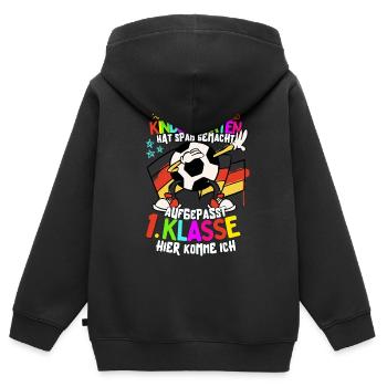 Hau rein Kindergarten: 1. Klasse hier komme ich - Kinder Premium Organic Zip Hoodie - Schwarz - Hinten - AI Model Kid Male (0cm)