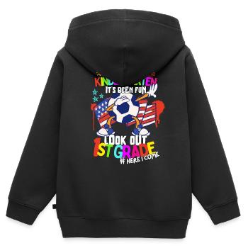 Adieu Maternelle 1ère année Retour à l’école Football - Sweat Premium à capuche zippé enfant bio - noir - Dos - AI Model Kid Male (0cm)