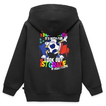 Adieu Maternelle 1ère année Retour à l’école Football - Sweat Premium à capuche zippé enfant bio - noir - Dos - AI Model Kid Male (0cm)