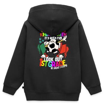 Adieu Maternelle 1ère année Retour à l’école Football - Sweat Premium à capuche zippé enfant bio - noir - Dos - AI Model Kid Male (0cm)