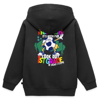 Adieu Maternelle 1ère année Retour à l’école Football - Sweat Premium à capuche zippé enfant bio - noir - Dos - AI Model Kid Male (0cm)