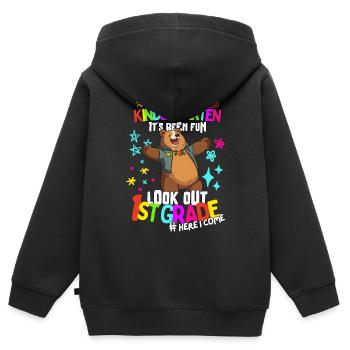 Bär Tschüss Kindergarten: Einschulung 1. Klasse - Kinder Premium Organic Zip Hoodie - Schwarz - Hinten - AI Model Kid Male (0cm)