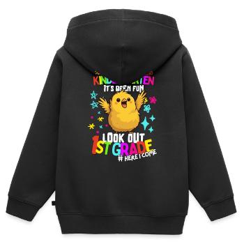 Vogel Tschüss Kindergarten: Einschulung 1. Klasse - Kinder Premium Organic Zip Hoodie - Schwarz - Hinten - AI Model Kid Male (0cm)