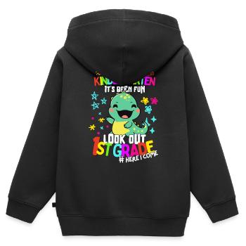 Dino Tschüss Kindergarten: Einschulung 1. Klasse - Kinder Premium Organic Zip Hoodie - Schwarz - Hinten - AI Model Kid Male (0cm)