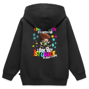 Fußball Tschüss Kindergarten Einschulung 1. Klasse - Kinder Premium Organic Zip Hoodie - Schwarz - Hinten - AI Model Kid Male (0cm)