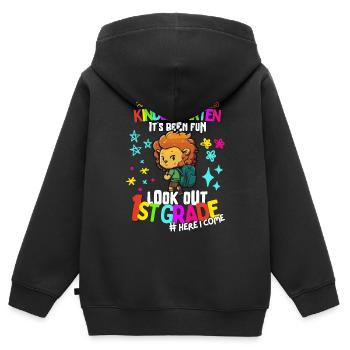Löwe Tschüss Kindergarten: Einschulung 1. Klasse - Kinder Premium Organic Zip Hoodie - Schwarz - Hinten - AI Model Kid Male (0cm)