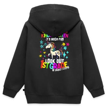 Einhorn Tschüss Kindergarten Einschulung 1. Klasse - Kinder Premium Organic Zip Hoodie - Schwarz - Hinten - AI Model Kid Male (0cm)