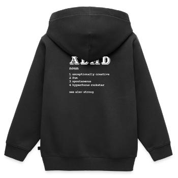 TDAH TDAH Cadeau de déficit de l’attention - Sweat Premium à capuche zippé enfant bio - noir - Dos - AI Model Kid Male (0cm)