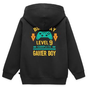 Neuf 9 ans BDay Son Garçon Drôle de joueur 9ème 9 ans - Sweat Premium à capuche zippé enfant bio - noir - Dos - AI Model Kid Male (0cm)
