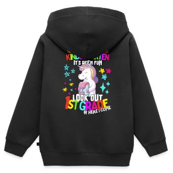 Einhorn Tschüss Kindergarten Einschulung 1. Klasse - Kinder Premium Organic Zip Hoodie - Schwarz - Hinten - AI Model Kid Male (0cm)