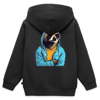 Paresseux cool avec lunettes de soleil, t-shirt jaune - Sweat Premium à capuche zippé enfant bio - noir - Dos - AI Model Kid Male (0cm)