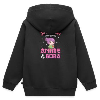 Bubble Tea Anime - Sweat Premium à capuche zippé enfant bio - noir - Dos - AI Model Kid Male (0cm)