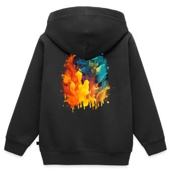 Coole Abstrakte Kunst: Farbenfrohe Flüssigkeit - Kinder Premium Organic Zip Hoodie - Schwarz - Hinten - AI Model Kid Male (0cm)