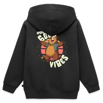 Only Good Vibes: Good Life Cartoon Bär Umarmung - Kids Premium Organic Zip-up Hoodie - black - Back - AI Model Kid Male (0cm)