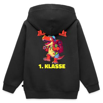 Ich Bin 1. Klasse Einschulung Dino Dinosaurier - Kinder Premium Organic Zip Hoodie - Schwarz - Hinten - AI Model Kid Male (0cm)