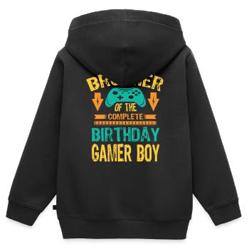 Bro Brother Of the Birthday Gamer Boy Gaming Gift - Kids Premium Organic Zip-up Hoodie - black - Back - AI Model Kid Male (0cm)