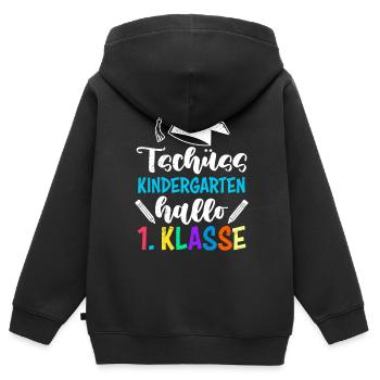 Tschüss Kindergarten Hallo 1. Klasse Schulkind - Kinder Premium Organic Zip Hoodie - Schwarz - Hinten - AI Model Kid Male (0cm)