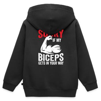 Tut Mir Leid Wenn Mein Bizeps Dir Im Weg Ist - Kinder Premium Organic Zip Hoodie - Schwarz - Hinten - AI Model Kid Male (0cm)