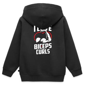 J’adore biceps boucles biceps muscles dictons - Sweat Premium à capuche zippé enfant bio - noir - Dos - AI Model Kid Male (0cm)
