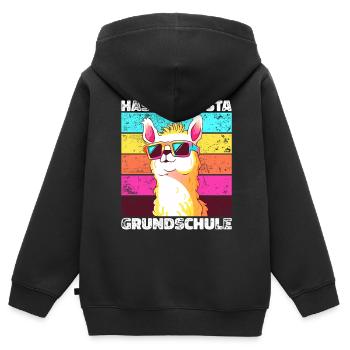 Hasta La Vista Grundschule 5. KLasse Lama Alpaka - Kinder Premium Organic Zip Hoodie - Schwarz - Hinten - AI Model Kid Male (0cm)