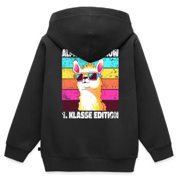 Alpacalypse Now 1. Klasse Edition Einschulung Lama - Kinder Premium Organic Zip Hoodie - Schwarz - Hinten - AI Model Kid Male (0cm)