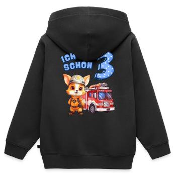 3. Geburtstag Jungen Fuchs Feuerwehrauto 3 Jahre - Kinder Premium Organic Zip Hoodie - Schwarz - Hinten - AI Model Kid Male (0cm)