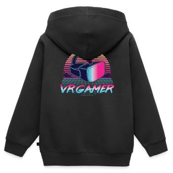 Cadeau VR de réalité virtuelle - Sweat Premium à capuche zippé enfant bio - noir - Dos - AI Model Kid Male (0cm)